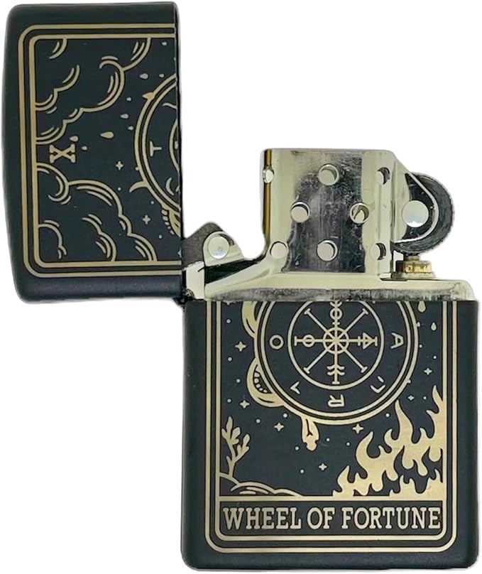 23 Custom Tarot Card - Major Arcana Card Laser Engraved Zippo Black Matt Windproof Lighter (Wheel of Fortune)
