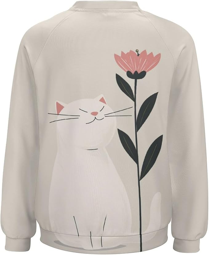 Long Sleeve Shirts for Women Cat Printed Fall Winter Dressy Holiday Casual Fashion Crewneck Tunic Tee Shirts