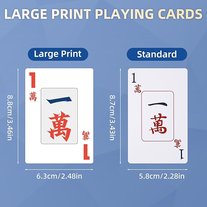 166-Pcs Mahjong Playing Cards - Waterproof & Non-Slip PVC Material, Large Font for Easy Reading, Durable & Portable, Ideal for Beginners & Elderly, Perfect for Travel, Camping,Family Games