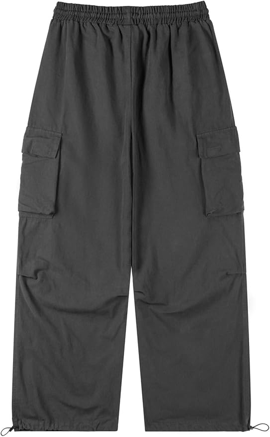 Men's Casual Cargo Pants Elastic Waist Drawstring Street Hip Hop Trousers with Pockets