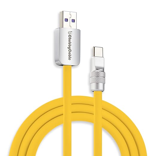 chubbycable Chubby 2.0 USB C 120W Fast Charging Cable Silicone Soft Durable USB C Cable Extra Thick Charger Cord Compatible with iPhone 17-15 Series iPad, Yellow, USB-A to Type-C, 19.6FT