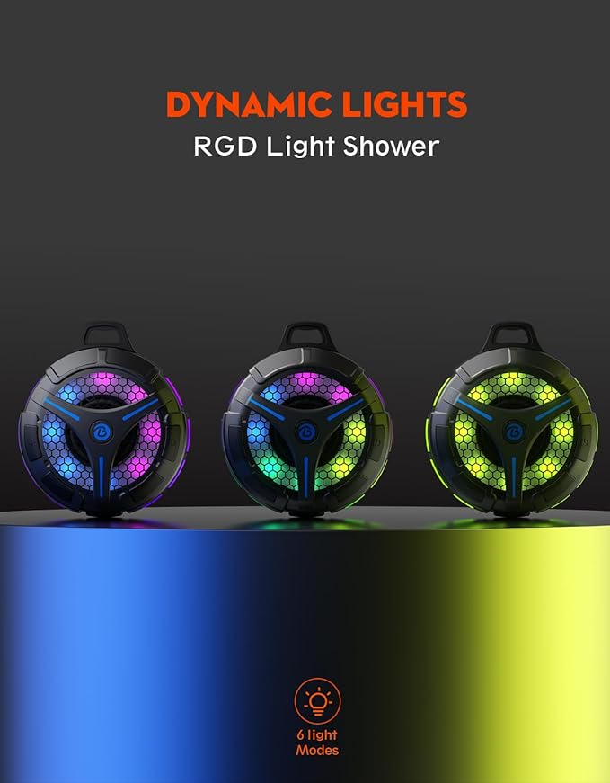 Shower Bluetooth Speaker, Small Portable Bluetooth Wireless IPX7 Waterproof Outdoor Speakers, Loud Stereo Sound Deep Bass, TWS Pairs, 6 Mode RGB Lights, for All Ages (Blue)