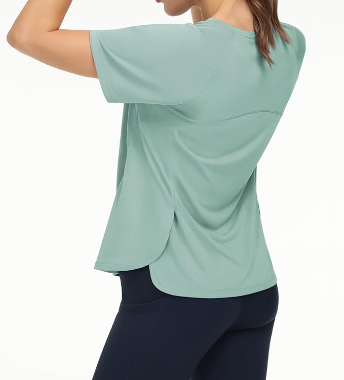THE GYM PEOPLE Women's Short Sleeve Workout Shirts Breathable Yoga T-Shirts with Side Slits Athletic Tee Tops