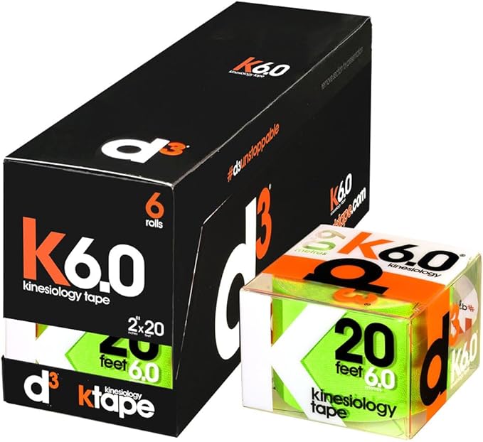 d3 K6.0 Kinesiology Tape - 2in x 20ft Lime (6 Rolls) Latex-Free Hypoallergenic Joint Muscle Sports Medical Injury Support