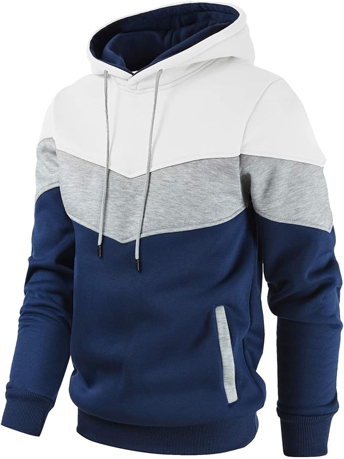 Gesean Men's Novelty Color Block Pullover Fleece Hoodie Long Sleeve Casual Sweatshirt with Pocket
