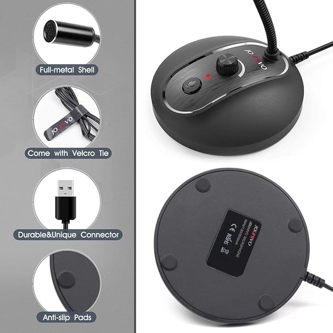 JOUNIVO USB Computer Microphone with Mute Button, Plug&Play Condenser, Desktop, PC, Laptop, Mac, PS4 Mic -360 Gooseneck Design -Recording, Dictation, YouTube, Gaming, Streaming