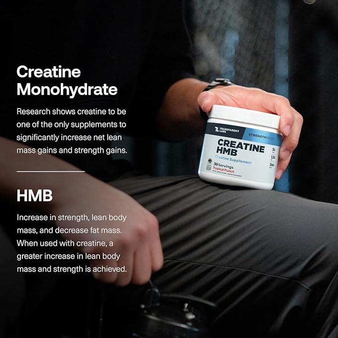 Transparent Labs Creatine HMB - Creatine Monohydrate Powder with HMB for Muscle Growth, Increased Strength, Enhanced Energy Output, and Improved Athletic Performance - 30 Servings, Strawberry Lemonade