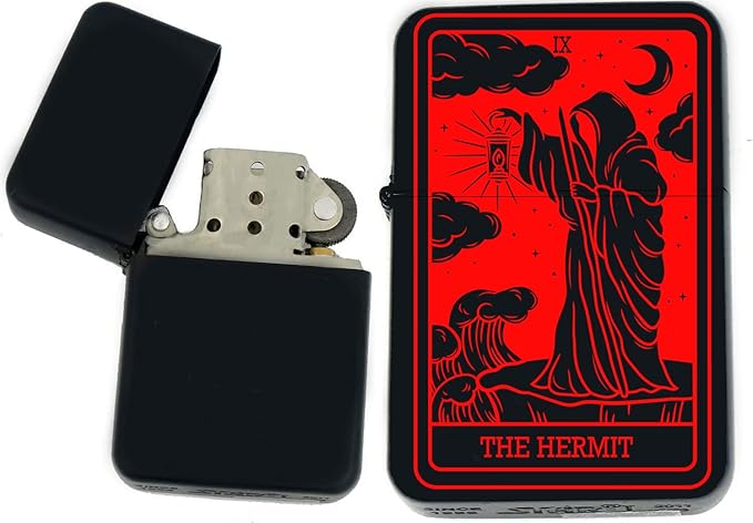 Custom Tarot Card - 24 Major Arcana Cards Available Laser Engraved Unique Collectible s Infinity Black Matt Windproof Lighters! (The Hermit Red) - Christmas, Halloween & Valentines Day Gift
