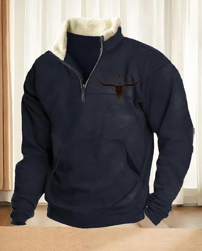 Western Sweatshirts for Men Aztec Retro Pullover Quarter Zip Sweatshirt Mens Stitching Color Fleece Sweatshirt