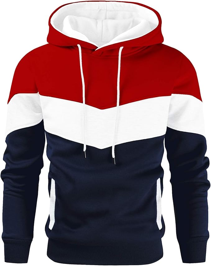 Gesean Men's Novelty Color Block Pullover Fleece Hoodie Long Sleeve Casual Sweatshirt with Pocket