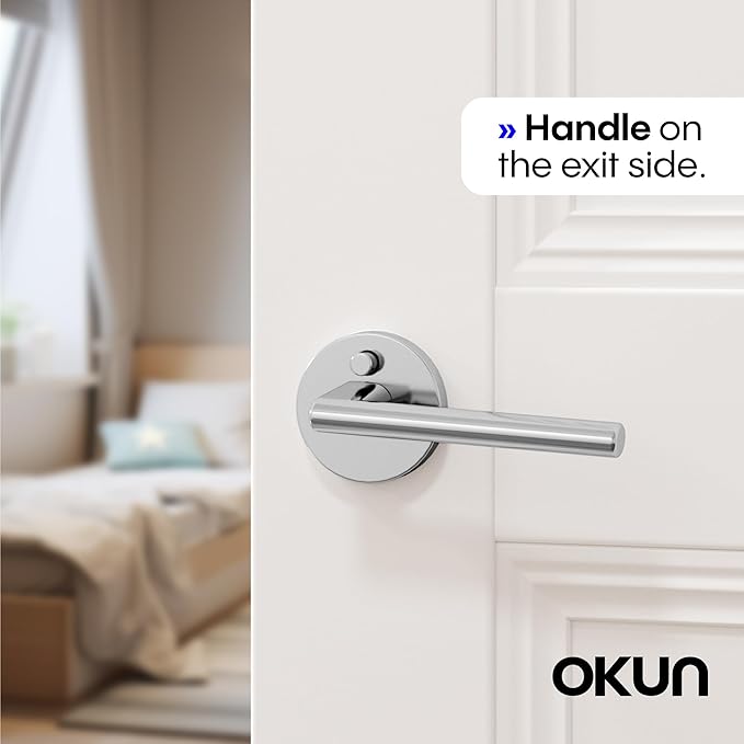 Okun Brio 2-Pack Chrome Privacy Door Levers – Push Button Lock, Reversible, Sleek Concealed-Mount Design for Bedroom & Bathroom