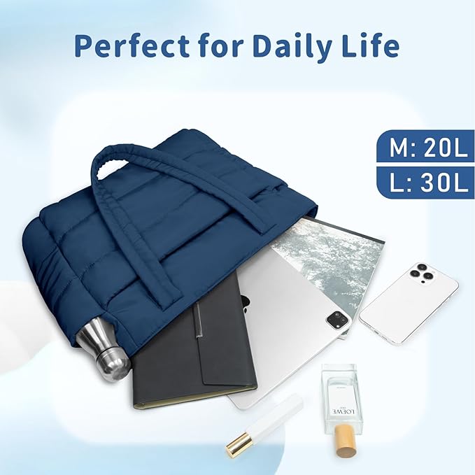 TOPDesign Puffer Tote Bag for Women, Lightweight Puffy Handbag with Compartments, Quilted Shoulder Bag for Work, Travel, Gym