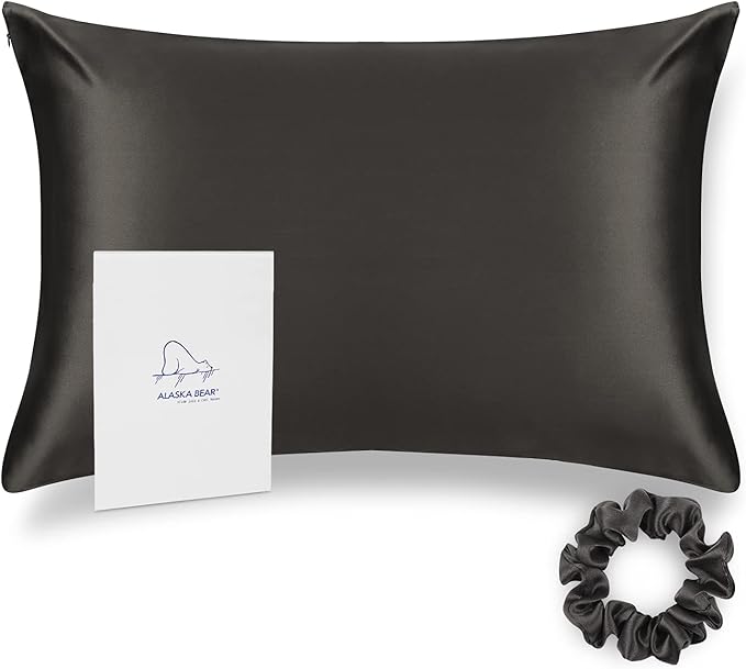 ALASKA BEAR Silk Pillowcase for Hair Care Gentle Mulberry Silk Anti Face Skin Wrinkle Pillow Slip Cover King Size with Concealed Zipper (1pc, Charcoal)