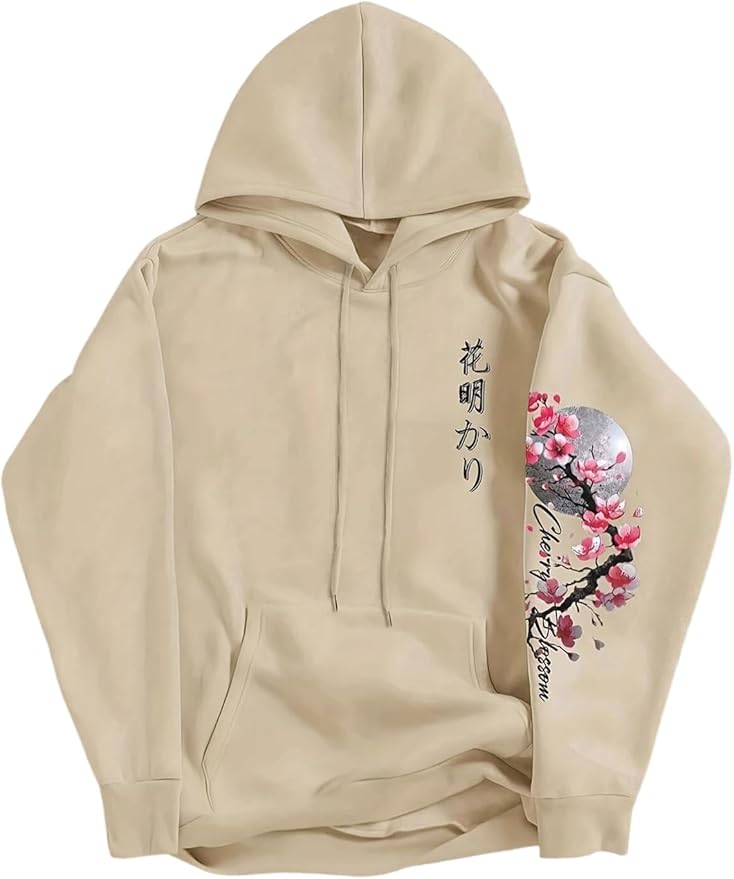 GORGLITTER Men's Graphic Hoodies Japanese Hoodie Top Oversized Long Sleeve Anime Pullovers Sweatshirts