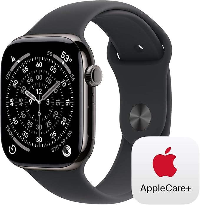 Apple Watch Series 11 [GPS + Cellular 46mm] Smartwatch with Slate Titanium Case with Black Sport Band - M/L. Sleep Score, Fitness Tracker, Health Monitoring with AppleCare+ (2 Years)
