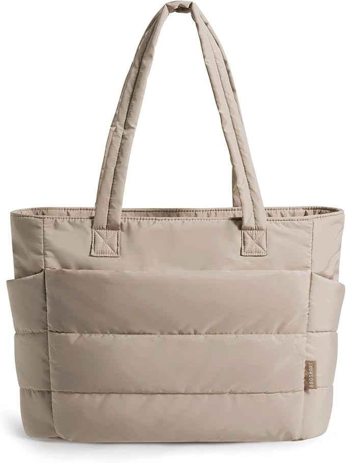 BAGSMART Tote Bag for Women, Lightweight Puffy Tote Bag with Compartments Shoulder Bag Handbag for Travel, Work, Gym | Puffy, Lightweight, for Travel, Quilted, Tote Bag with Compartments, Work