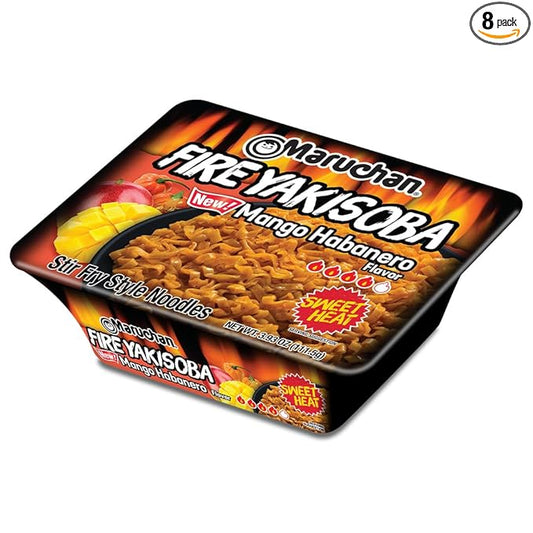 Maruchan Yakisoba Mango Habanero, Japanese Instant Ramen Noodles, 3.93 Oz, 8 Count