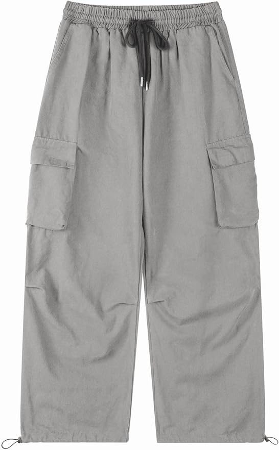 Men's Casual Cargo Pants Elastic Waist Drawstring Street Hip Hop Trousers with Pockets