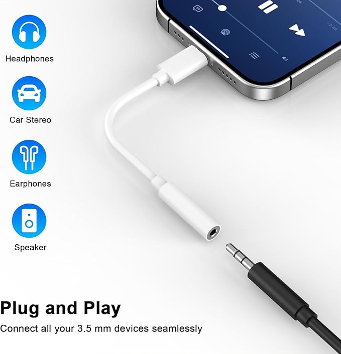 [Apple MFi Certified] 5 Pack Lightning to 3.5 mm Headphone Jack Adapter, iPhone Aux Adapter Converter Dongle Audio Cable Compatible with iPhone 14 13 12 11 X XS 8 7
