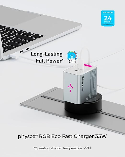 35W RGB Eco Fast Charger: USB C Charging Block 2-Port Wall Charger with Foldable Plug for iPhone 17/16/15 Series, iPad, Galaxy S25/S24/S24 Ultra/S23, Pixel 10/9/8, iPad (Stardust White)
