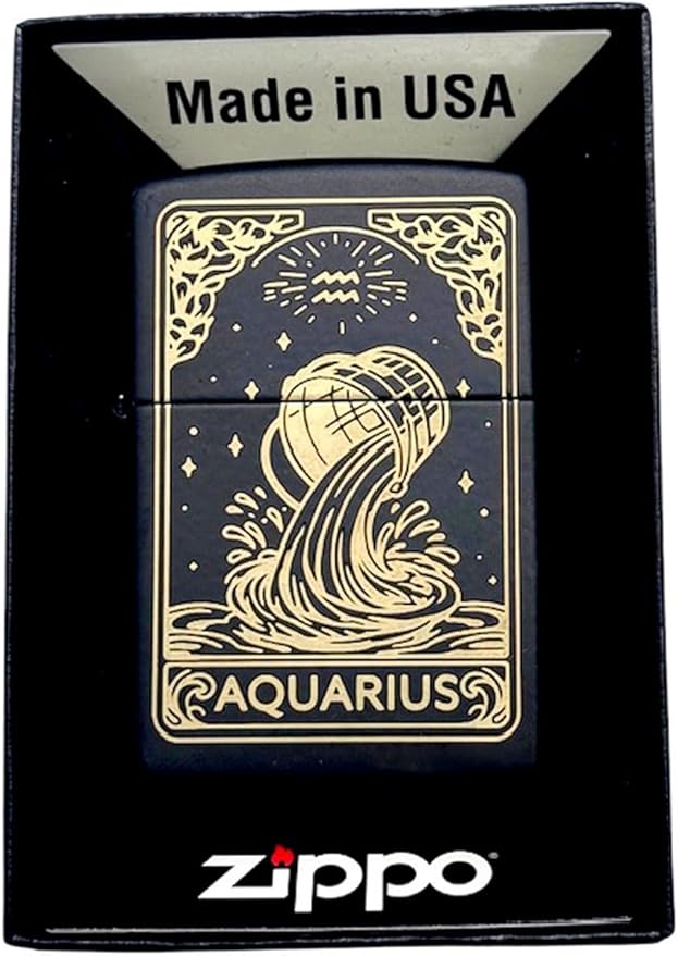 Zippo Lighter - Personalized Custom Message Engraved on Backside Zodiac, Horoscope Signs (Aquarius)