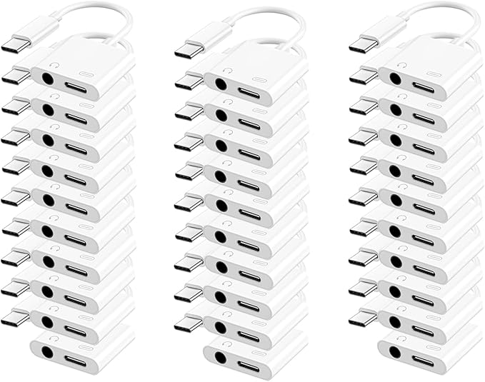 USB C to 3.5mm Headphone and Charger Adapter, Type C to Aux Jack Dongle Cable Cord with PD Fast Charging for iPhone 15/16 Pro/Max/Plus, iPad, Samsung Galaxy S22/S23/S24 Ultra, Note 20(30-Pack)
