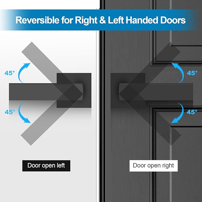 Passage Door Lever, 10 Pack Matte Black Interior Door Handles for Hallway and Closet, Heavy Duty Square Interior Keyless Door Handles Non-Locking Door Knobs for Right & Left Side Door