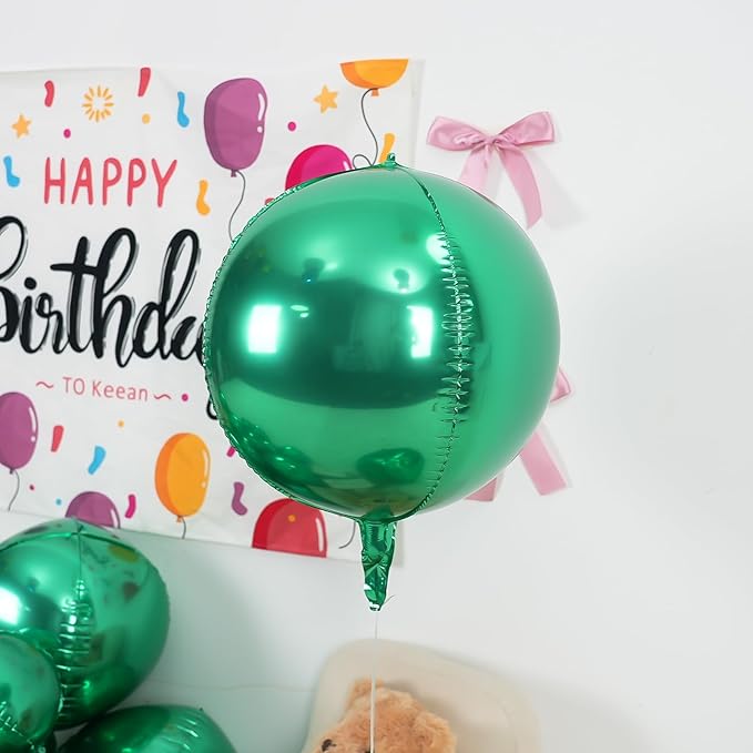 12Pcs Green Round Foil Balloons, 22" 15" 10" 4D Helium Ball Balloon, Metallic Green Foil Balloon for Birthday Graduation Wedding Anniversary New Year Eve Disco Prom Party Decorations