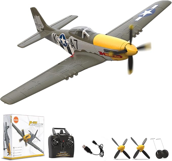 LEAMBE Brushless 4 Channel RC Plane P51D Mustang 500mm Remote Control Airplane Fighter RTF with 6-Axis Gyro, 3 Modes & Aerobatics, 2.4GHz Radio Controlled Aircraft for Beginners & Adults