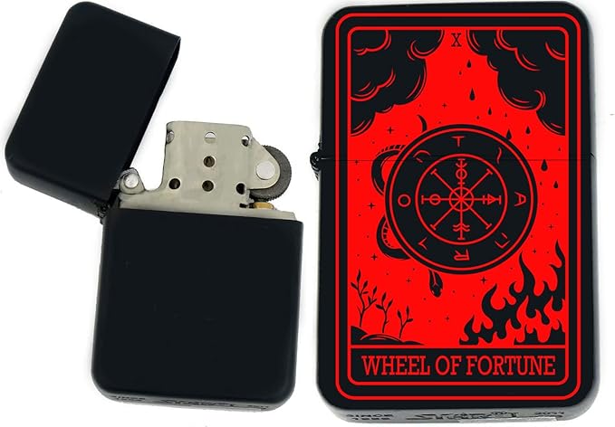 Custom Tarot Card - 24 Major Arcana Cards Available Laser Engraved Unique Collectible s Infinity Black Matt Windproof Lighters! (Wheel-of-Fortune Red) - Christmas, Halloween & Valentines Day Gift