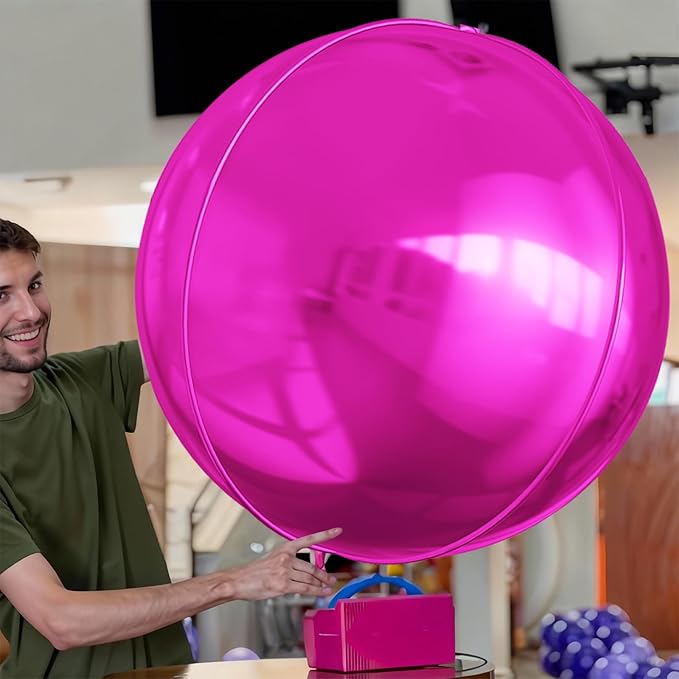 50 Inch Giant Hot Pink Round Foil Balloons, 3Pcs Metallic Pink 4D Ball Balloons for Birthday Wedding Engagement Graduation Baby Shower Gender Reveal Party Decorations