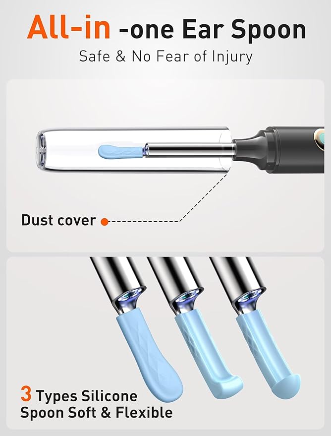 Ear Wax Removal Tool Camera - Ear Cleaner with 1080P HD Camera, Otoscope with Light, Earwax Removal Kit with 50 Replacement Tips for iPhone, iPad, Android Phones (Black)