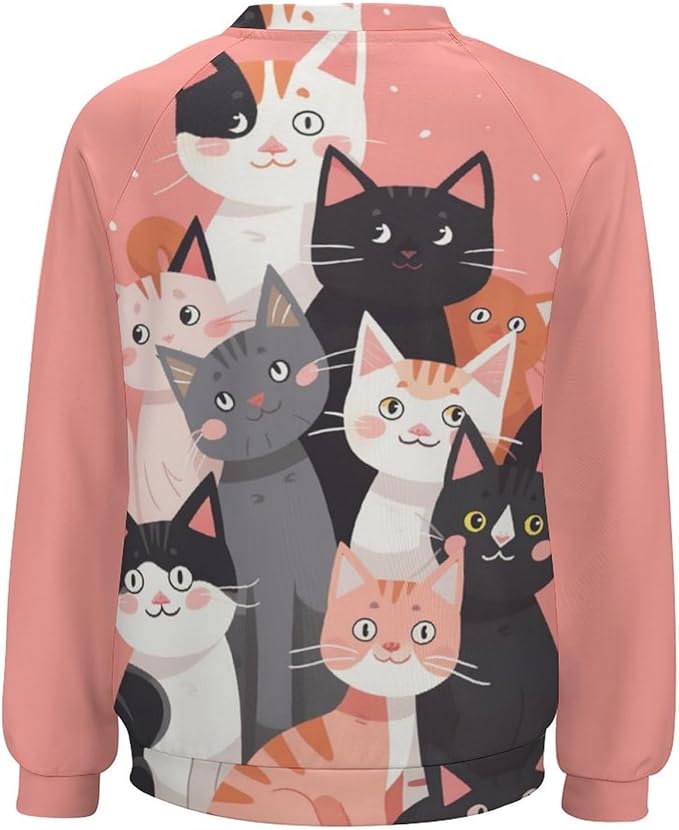 Long Sleeve Shirt Women Fall Cat Print Funny Hide Belly Vacation Plus Size Ladies Hippie Dressy Sweaters