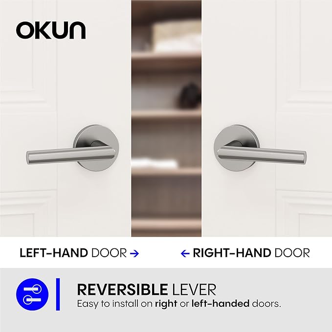 Okun Stark Dummy Door Handle – 1 Pack, Reversible, Non-Turning Lever for Closet, Pantry, or Hallway Doors – Brushed Nickel Finish