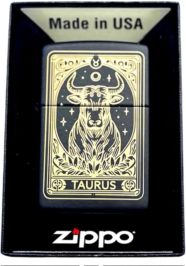 Zippo Lighter - Personalized Custom Message Engraved on Backside Zodiac, Horoscope Signs (Taurus)