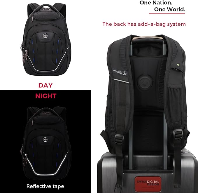 Swissdigital Design TSA Business Laptop Backpack For Men,Travel Backpack With USB Charging Port,College Tech Backpacks With RFID Pockets Presents For Men Fits 15.6 Inch Computer | J16BT-1