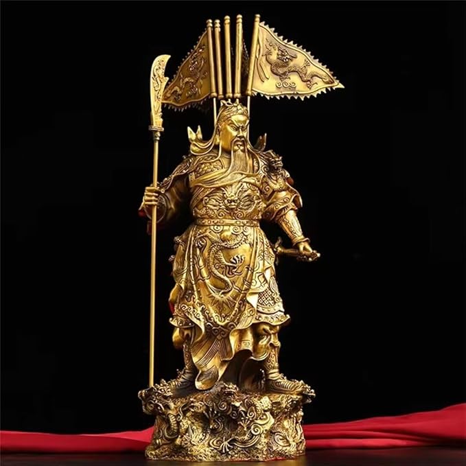 burid Pure Copper Chinese Feng Shui Guan Gong Statue God of Wealth Home and Office Decoration Wu God of Wealth Guan Yu Statue Best Furnishings Gifts, 21*15*48CM，4.5KG