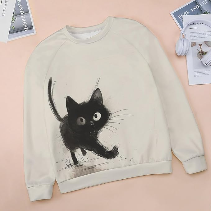 Long Sleeve Shirts for Women Cat Printed Fall Winter Dressy Holiday Casual Fashion Crewneck Tunic Tee Shirts