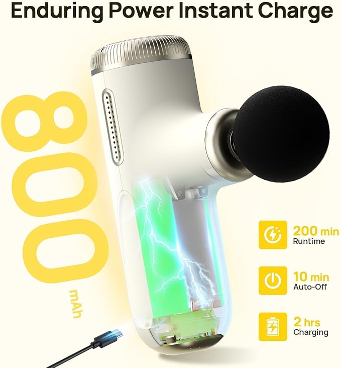 Super Mini Massage Gun Deep Tissue with 4-10mm Adjustable Amplitude, Portable Handheld Electric Back Massager for Neck Shoulder Pain Relief, Quiet for Home Gym, Men & Women, Athletes, White