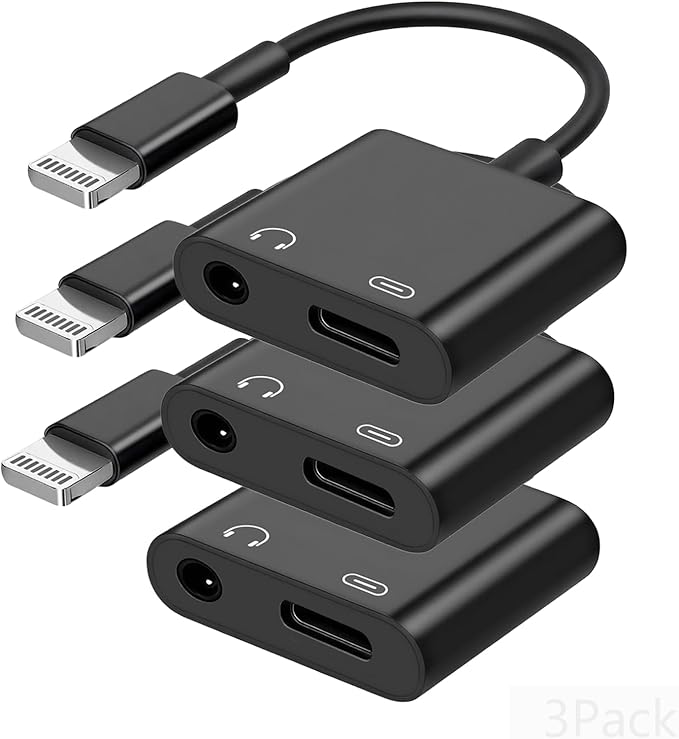 [Apple MFi Certified] 2-in-1 Charging & Audio Adapter for iPhone, Lightning to 3.5mm Headphone Jack Dongle Splitter, Supports Hi-Res Lossless Sound, Compatible with iPhone 14/13/12/11/XS/XR/8/7 3Pack