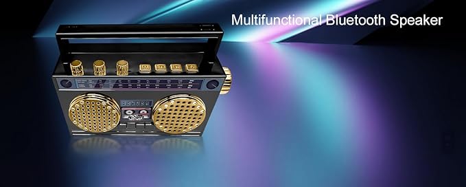 Portable Mini Bluetooth Wireless Speaker Retro Wearable Boombox, 27 Inch Necklace, FM Radio, On Board Buttons, Dual 6W Peek Power Micro Speakers, Long Lasting Battery