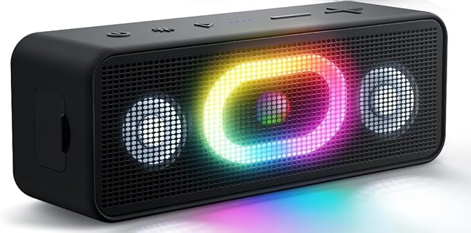 OHAYO Bluetooth Speaker, Portable Wireless, IPX6 Waterproof, 16W HD Sound, 24H Playtime, TWS Pairing, LED Lights, Speakers for Home/Outdoors/Travel, Birthday Gifts, Stocking Stuffers, Black, Small