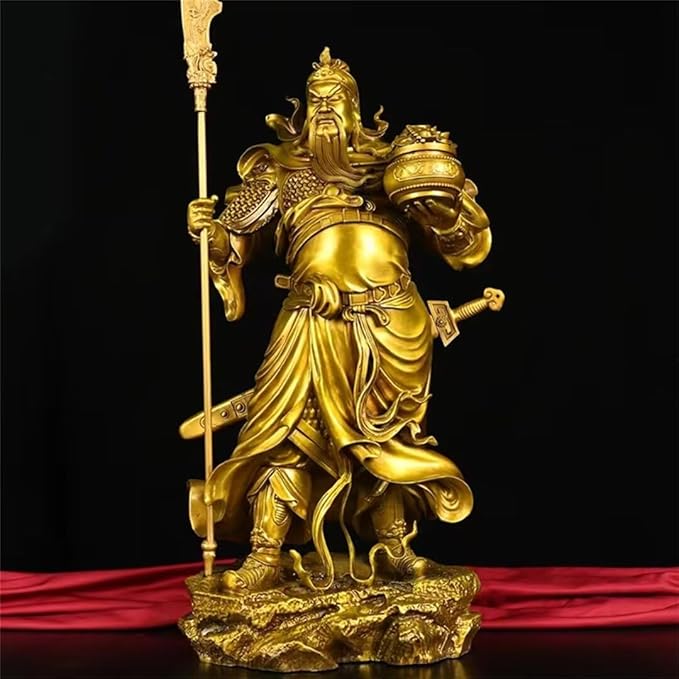 burid Pure Copper Chinese Feng Shui Guan Gong Statue God of Wealth Home and Office Decoration Wu God of Wealth Guan Yu Statue Best Furnishings Gifts, 41*18*62CM，9.5KG