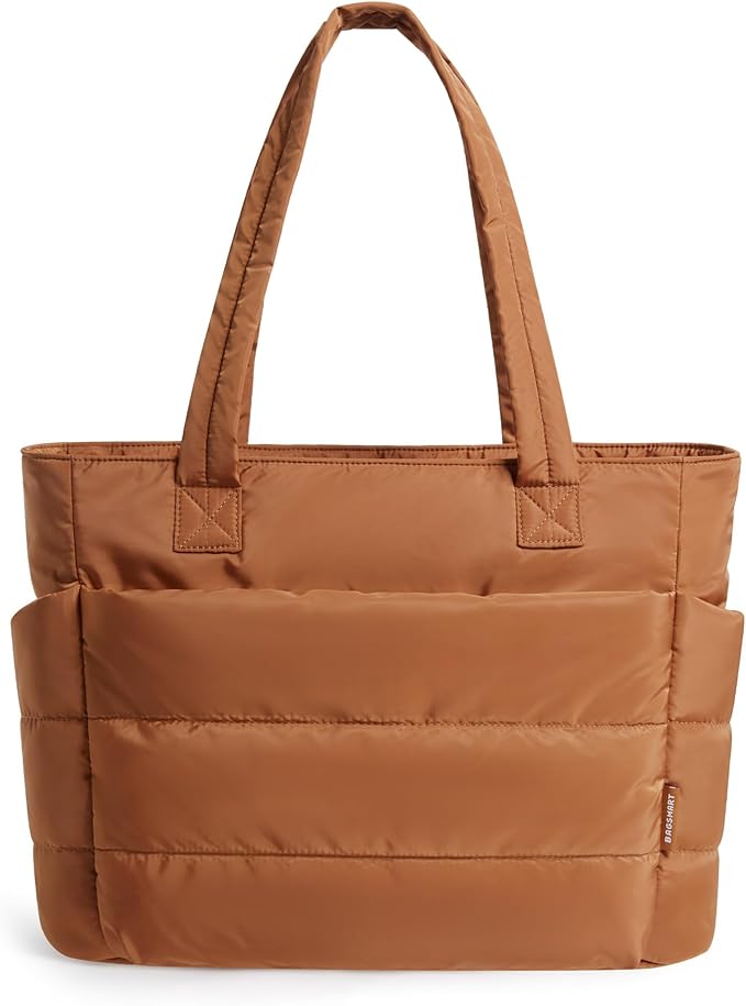 BAGSMART Tote Bag for Women, Lightweight Puffy Tote Bag with Compartments Shoulder Bag Handbag for Travel, Work, Gym | Puffy, Lightweight, for Travel, Quilted, Tote Bag with Compartments, Work