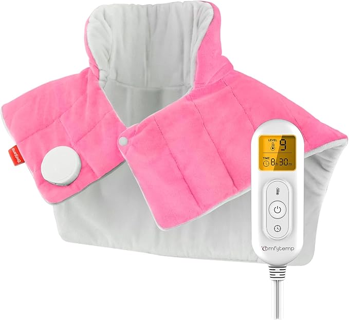 Comfytemp Heating Pad for Neck and Shoulders and Back, 2.6lb Weighted Electric Heat Pad FSA Eligible, Large HSA Heated Wrap, 9 Heat Settings & 11 Timer, Birthday Gifts for Women Men Mom Dad, Pink