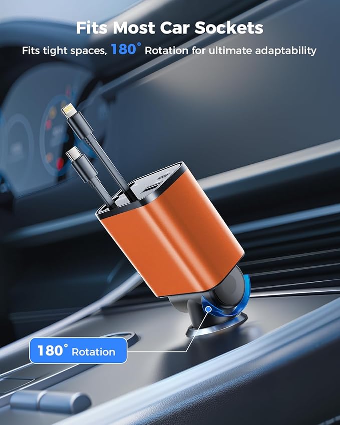 [2024 Upgraded] 4 in 1 Retractable Car Charger, SUPERONE Smaller Fast Car Phone Charger 69W with Cord, USB C and iPhone Car Charger Adapter, Compatible iPhone 17/17 Pro Max/16/15/14/13/12/11, Sumsung