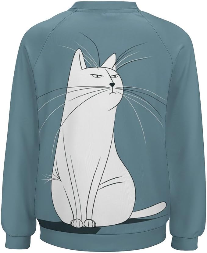 Long Sleeve Shirt Women Fall Cat Print Funny Hide Belly Vacation Plus Size Ladies Hippie Dressy Sweaters