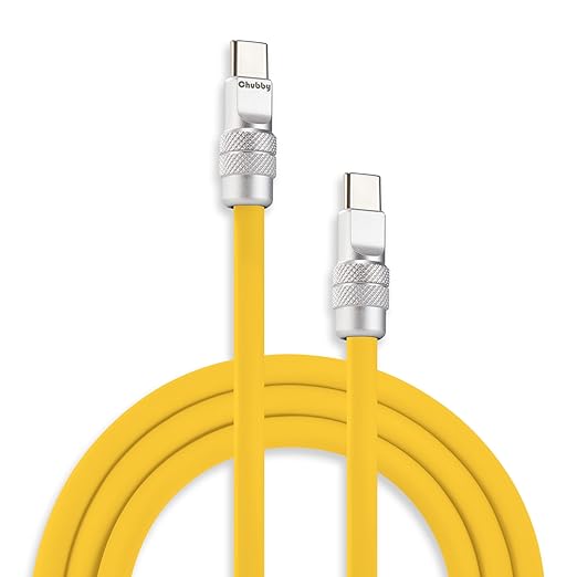 chubbycable Chubby 2.0 USB C 240W Fast Charging Cable Silicone Soft Durable USB C Cable Extra Thick Charger Cord Compatible with iPhone 17-15 Series iPad, Yellow, Type-C to Type-C, 19.6FT