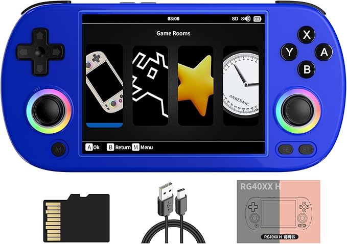 Doriteney RG40XX H Retro Handheld Game Console 4.0-inch IPS screen Linux System Game Player 64GB Card Preloaded 5000+ Games RGB Lighting 3200mAh Battery(RG40XX H-BLUE)