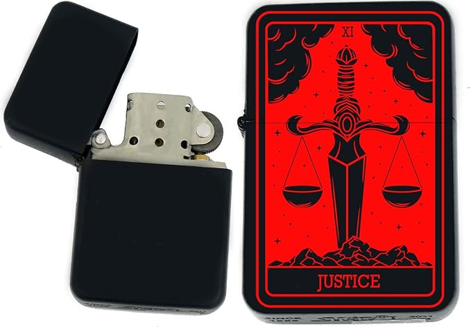 Custom Tarot Card - 24 Major Arcana Cards Available Laser Engraved Unique Collectible s Infinity Black Matt Windproof Lighters! (Justice Red) - Christmas, Halloween & Valentines Day Gift